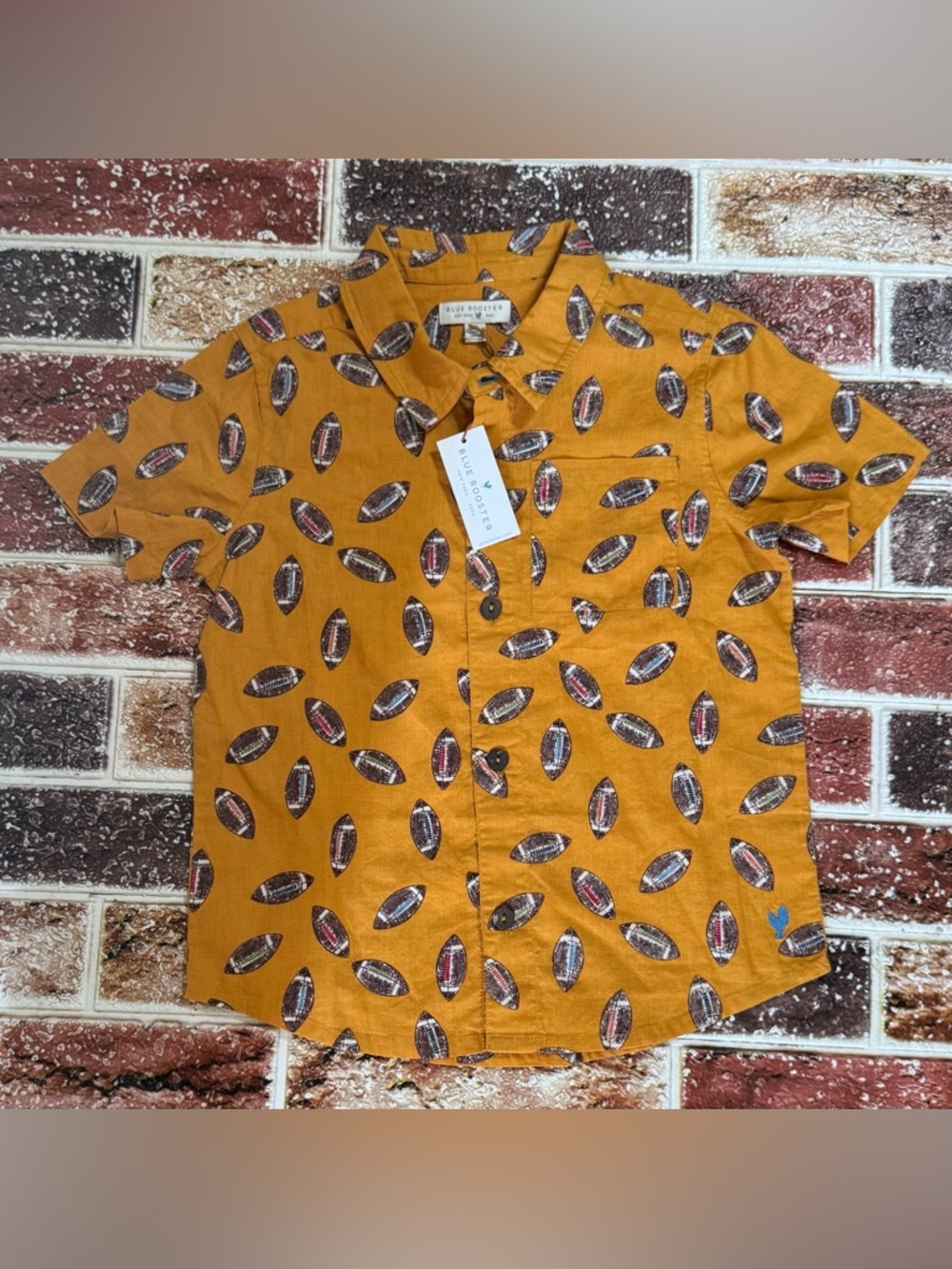 NWT Blue Rooster by Pink Chicken Boys 5y Flying Footballs button down shirt